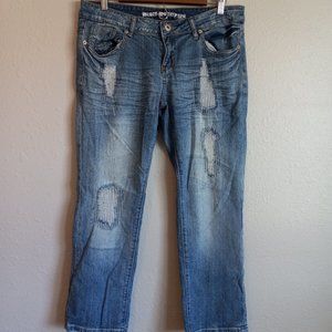 Blues Society Jeans Women 13/14 Mid Rise Straight Distressed Mid WashDenim Blue